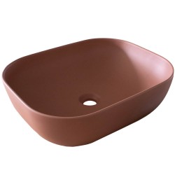 Νιπτήρας Μπάνιου Καφέ Ματ Πορσελάνης Ceramita Encore 50  Brown 50x40x14,5 εκ. Τετραγωνισμένος Επικαθήμενος χωρίς Υπερχείλιση και χωρίς Οπή για Βρύση